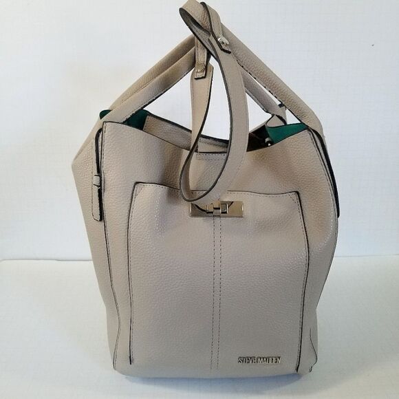 Steve Madden Taupe Grey Hobo Tote Shoulder Bag Top Handle Convertible Purse - Picture 2 of 9